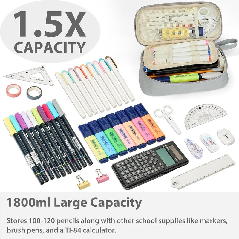 SPACEMATE Pencil Case Pouch Box Bag School Supplies Girls Boys Kids, Cute Preppy Stuff Large Big Capacity Aesthetic Pen Organizer, Back to College Stationary, Light Gray, Standard Stlye, 1800ml - Image 2